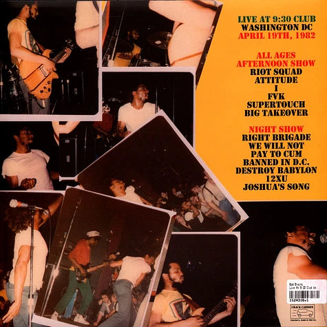 Bad Brains "Live At 9:30 Club Washington DC, 1982" LP