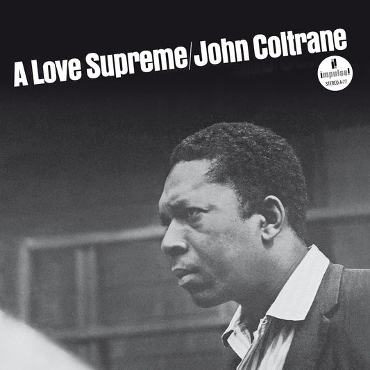 John Coltrane “A Love Supreme” (Black SWIRLS Vinyl) LP cover art