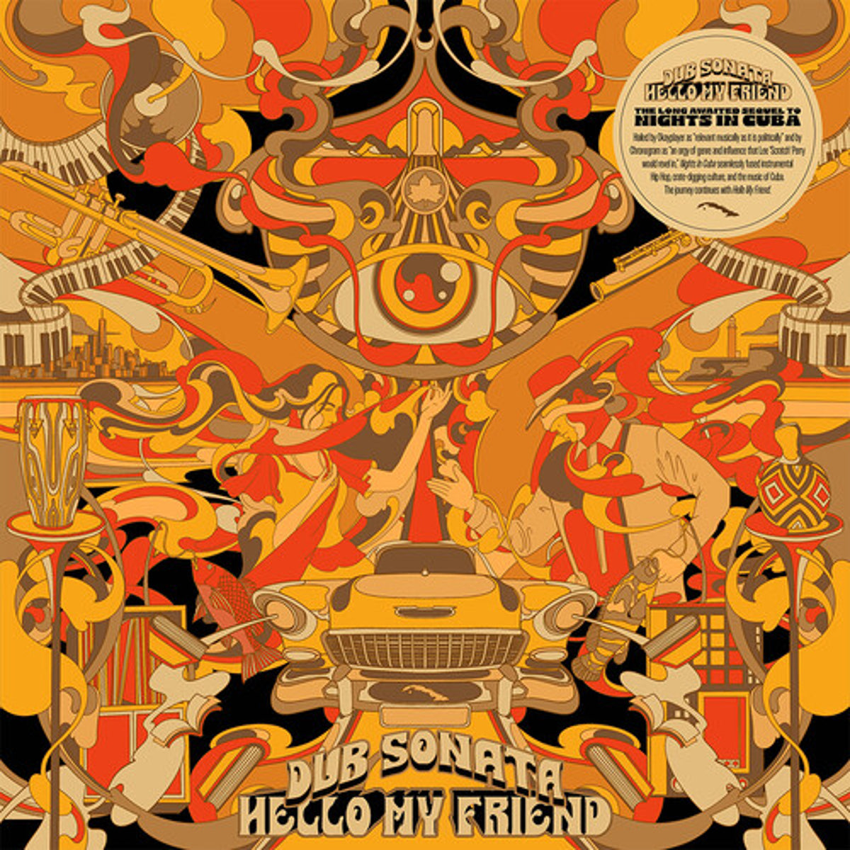 Dub Sonata "Hello My Friend" (Orange/Yellow/Black Splatter vinyl) LP cover art