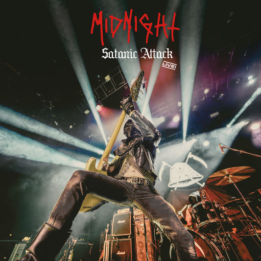 Midnight - Satanic Attack Live! (Blue White Black Vinyl) square album cover art