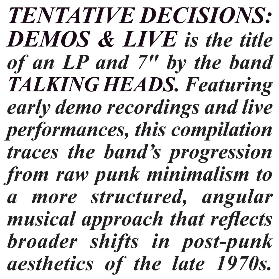 Talking Heads "Tentative Decisions: Demos & Live" 7"+LP