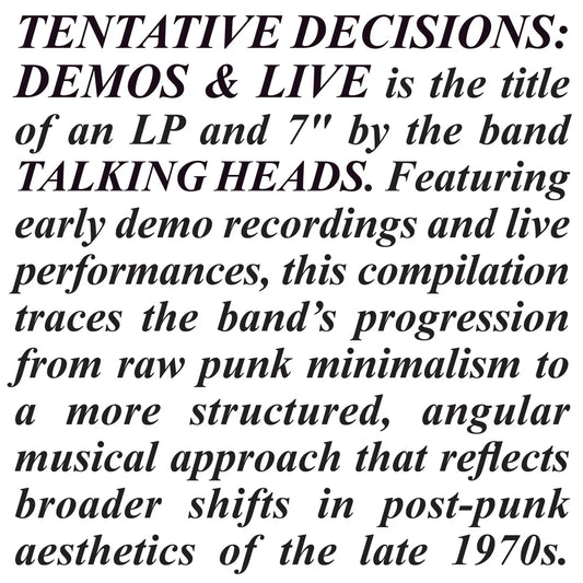 Talking Heads "Tentative Decisions: Demos & Live" 7"+LP