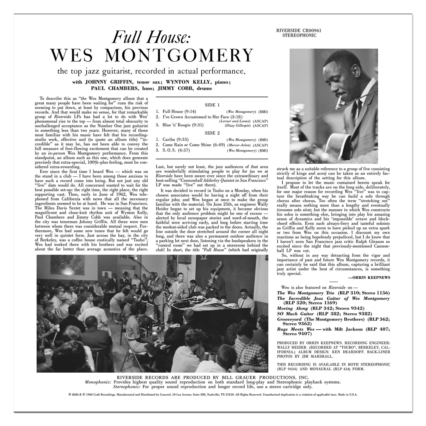 Wes Montgomery "Full House" LP